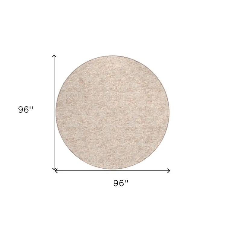 8' Peach And Beige Round Geometric Washable Indoor Outdoor Area Rug
