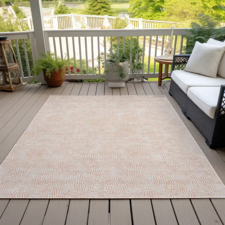 8' X 10' Peach And Beige Geometric Washable Indoor Outdoor Area Rug