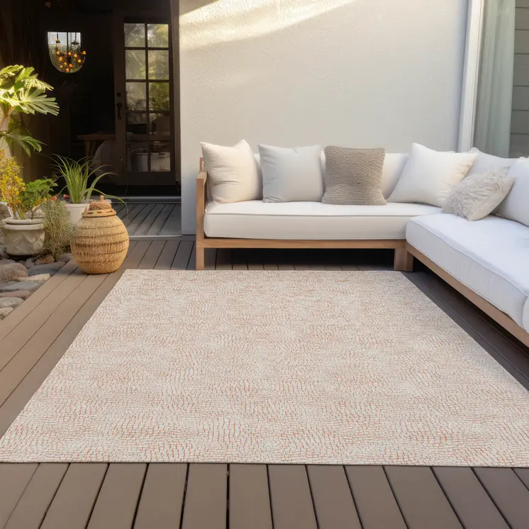 8' X 10' Peach And Beige Geometric Washable Indoor Outdoor Area Rug