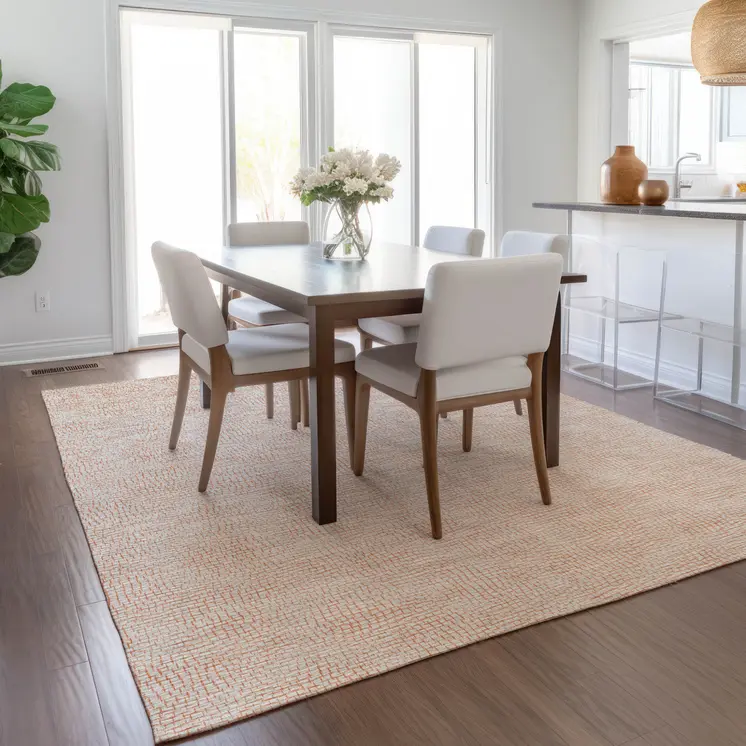 9' X 12' Peach And Beige Geometric Washable Indoor Outdoor Area Rug