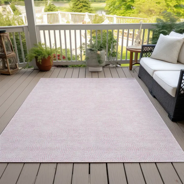 3' X 5' Pink And Ivory Geometric Washable Indoor Outdoor Area Rug