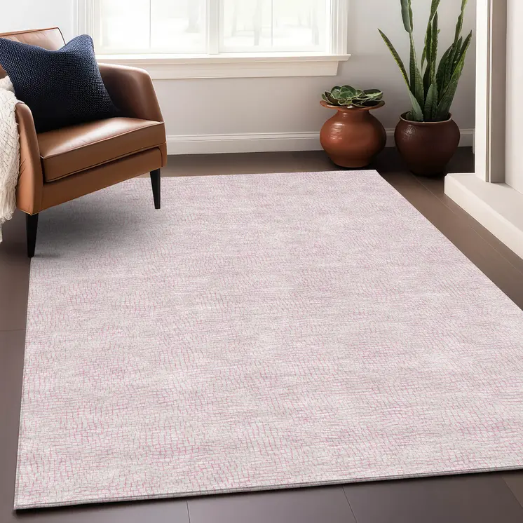 5' X 8' Pink And Ivory Geometric Washable Indoor Outdoor Area Rug
