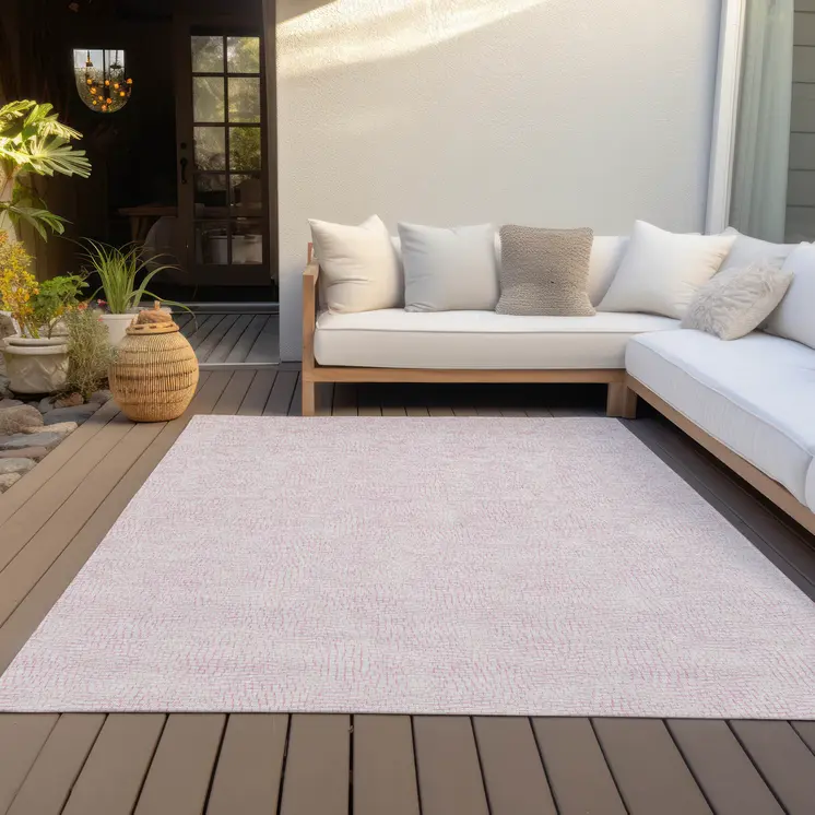5' X 8' Pink And Ivory Geometric Washable Indoor Outdoor Area Rug