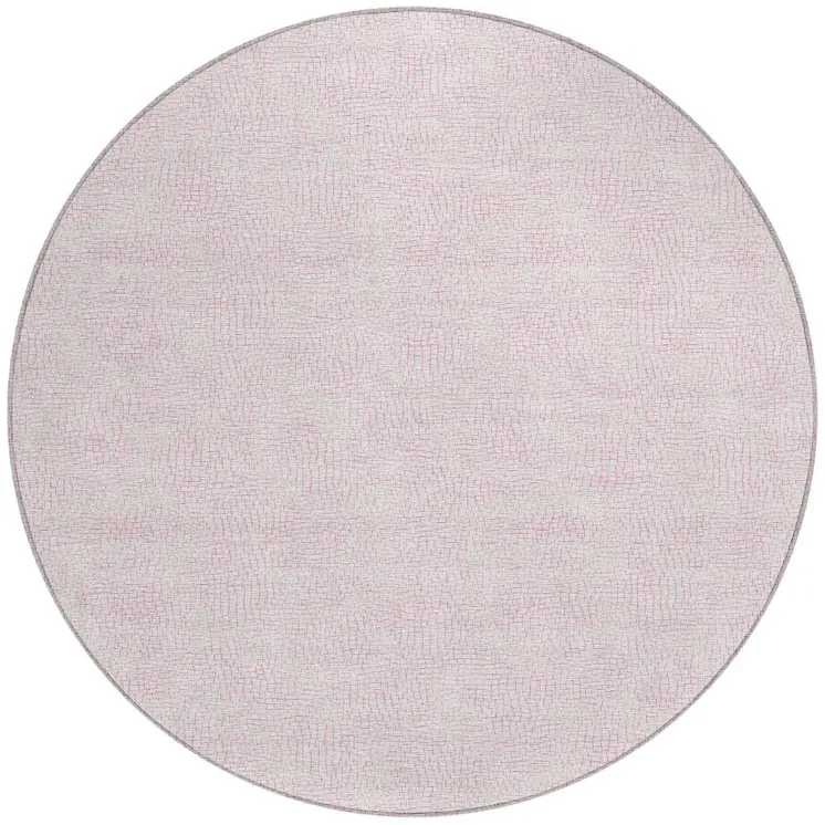 8' Pink And Ivory Round Geometric Washable Indoor Outdoor Area Rug