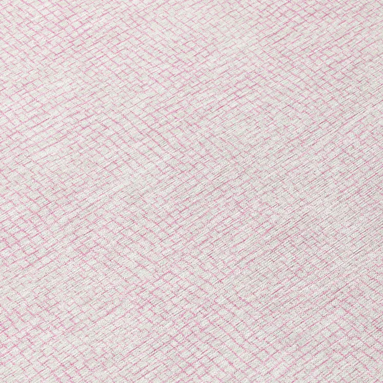 8' Pink And Ivory Round Geometric Washable Indoor Outdoor Area Rug