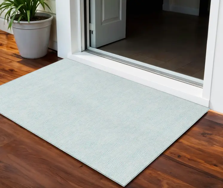3' X 5' Sky Blue And Ivory Geometric Washable Indoor Outdoor Area Rug