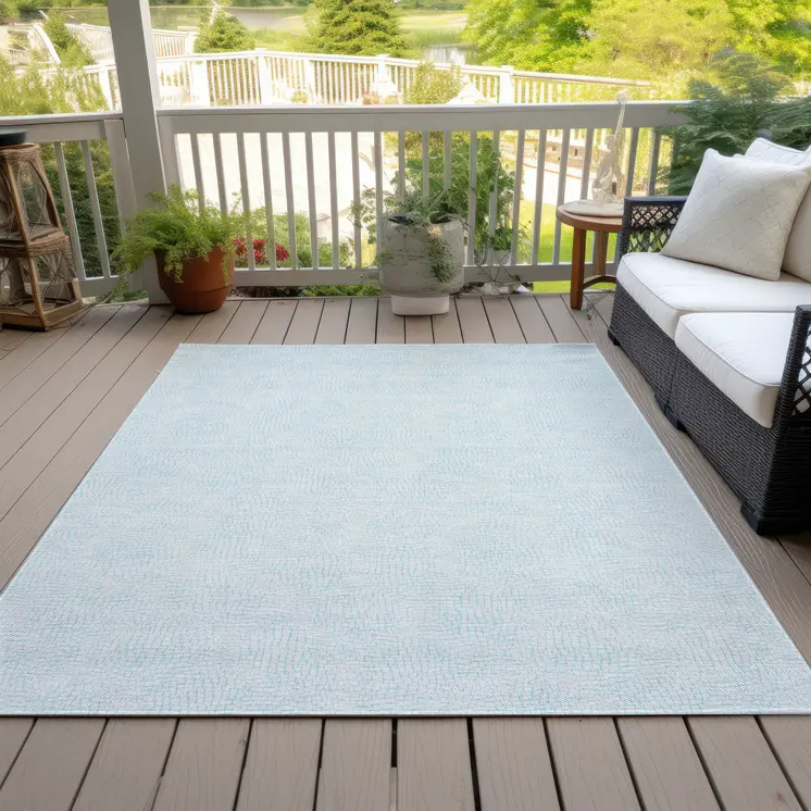 5' X 8' Sky Blue And Ivory Geometric Washable Indoor Outdoor Area Rug