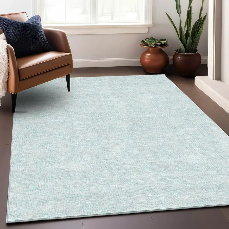 5' X 8' Sky Blue And Ivory Geometric Washable Indoor Outdoor Area Rug
