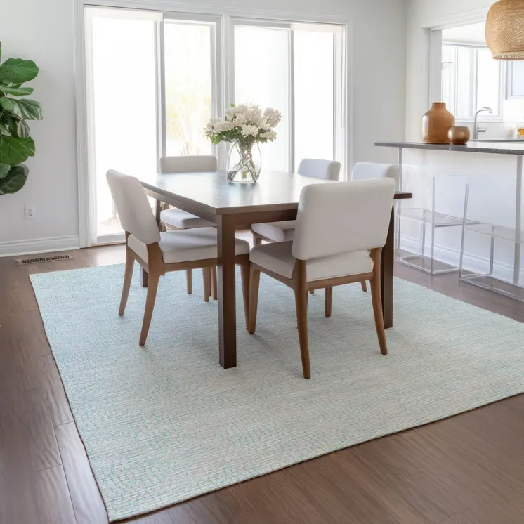 5' X 8' Sky Blue And Ivory Geometric Washable Indoor Outdoor Area Rug