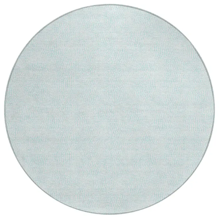 8' Sky Blue And Ivory Round Geometric Washable Indoor Outdoor Area Rug
