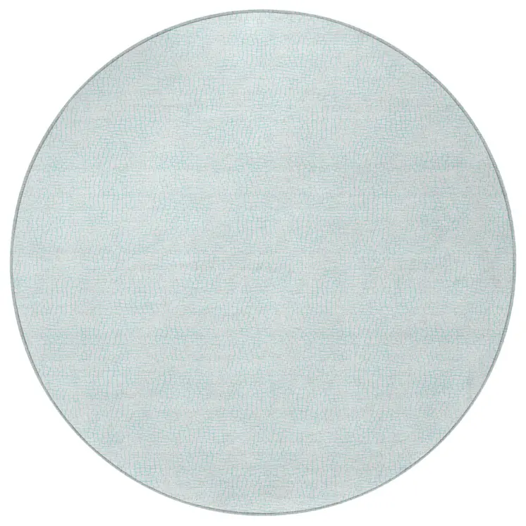 8' Sky Blue And Ivory Round Geometric Washable Indoor Outdoor Area Rug