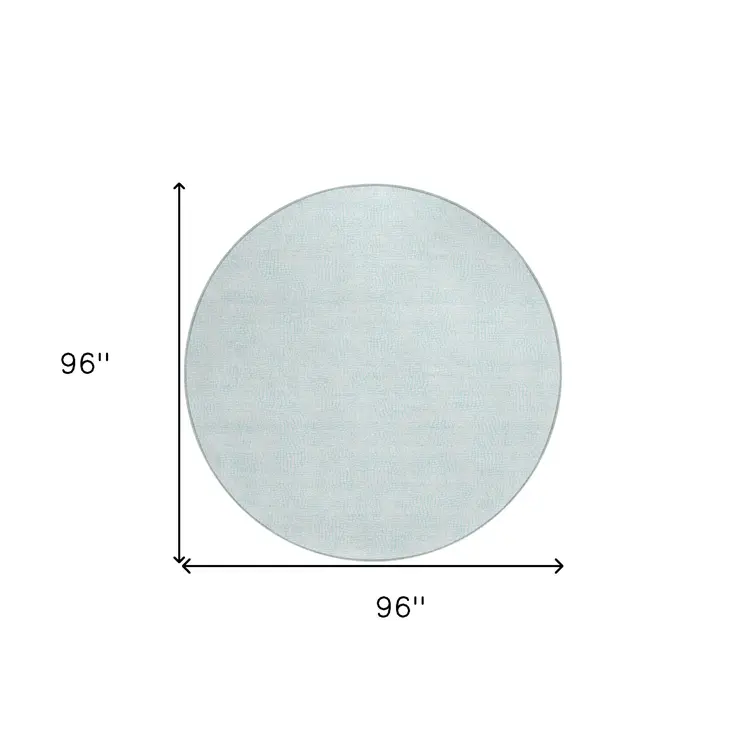 8' Sky Blue And Ivory Round Geometric Washable Indoor Outdoor Area Rug