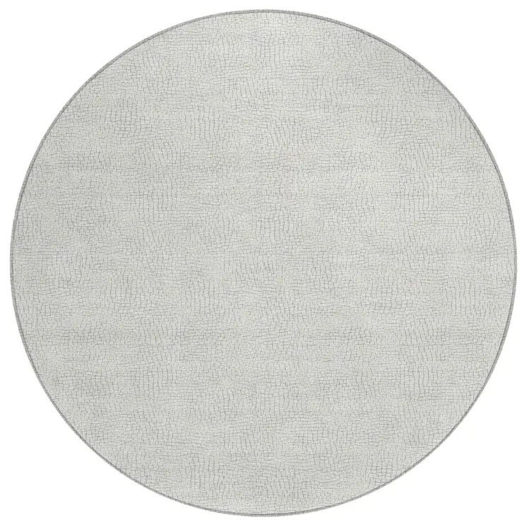 8' Silver And Gray Round Geometric Washable Indoor Outdoor Area Rug