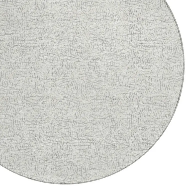 8' Silver And Gray Round Geometric Washable Indoor Outdoor Area Rug