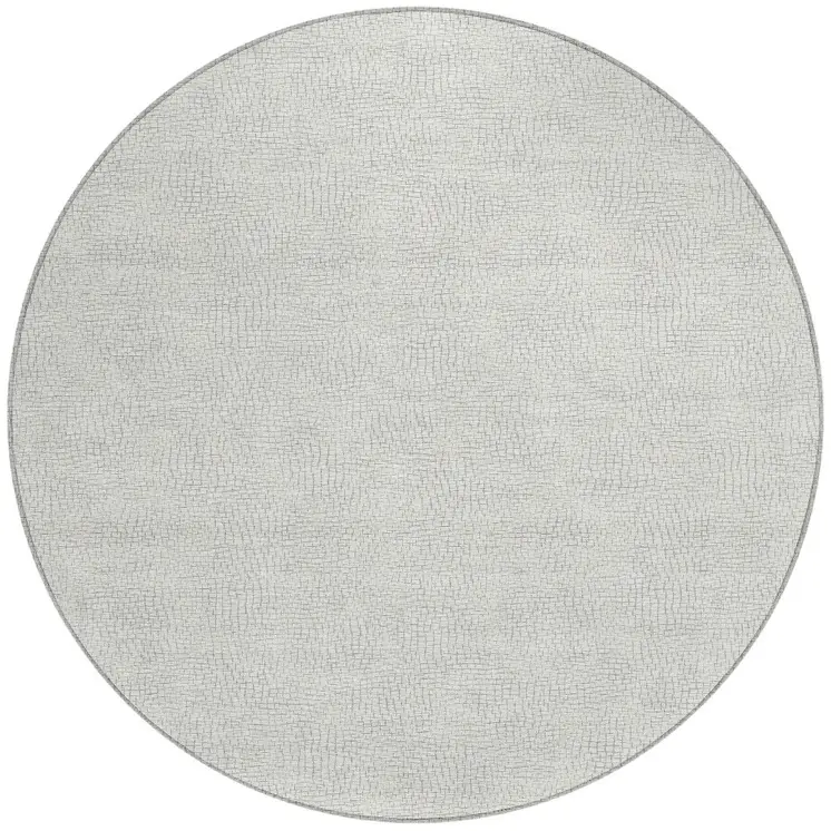 8' Silver And Gray Round Geometric Washable Indoor Outdoor Area Rug