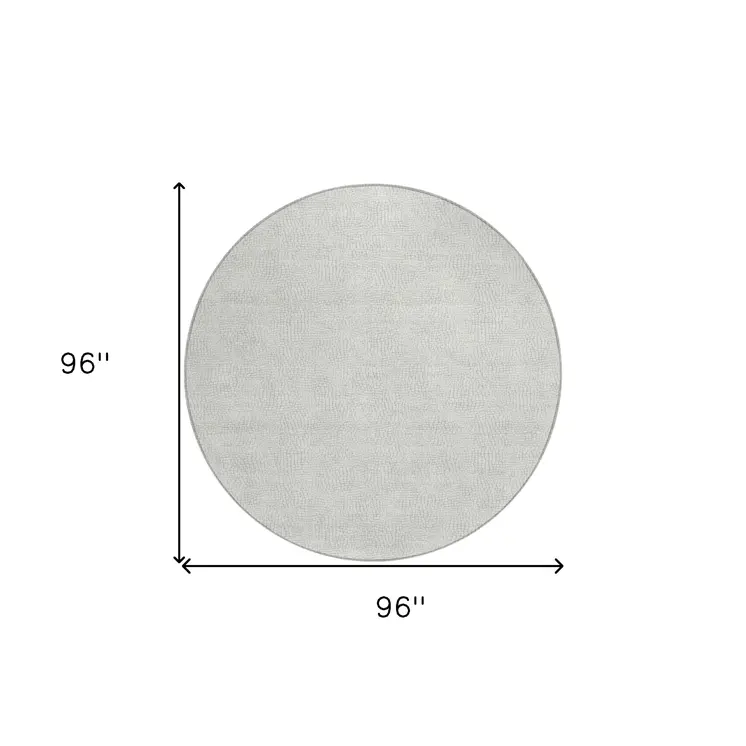 8' Silver And Gray Round Geometric Washable Indoor Outdoor Area Rug