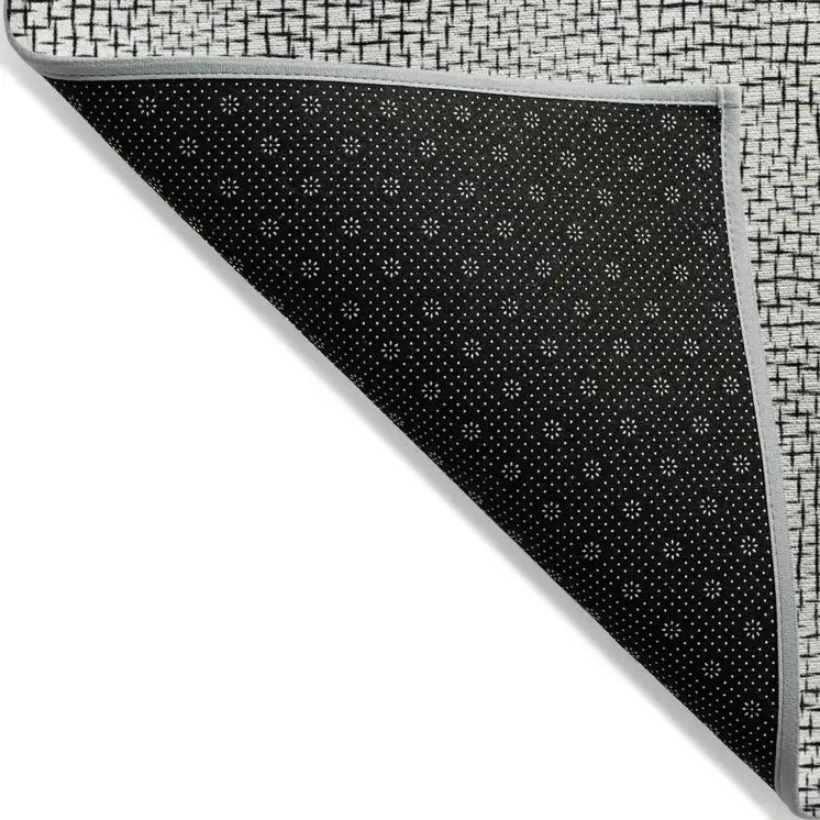 3' X 5' White And Black Geometric Washable Indoor Outdoor Area Rug