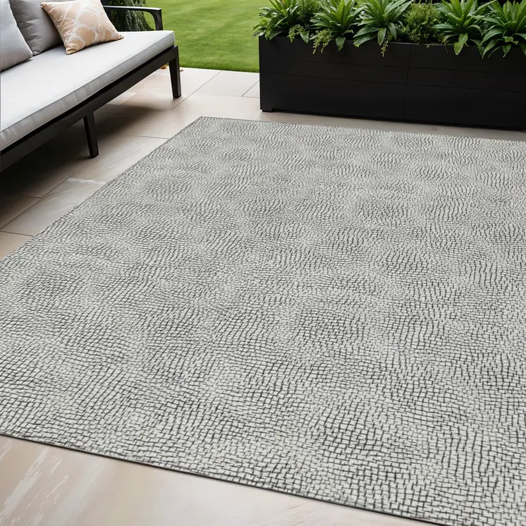 5' X 8' White And Black Geometric Washable Indoor Outdoor Area Rug