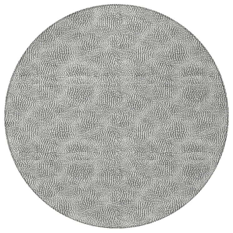 8' White And Black Round Geometric Washable Indoor Outdoor Area Rug