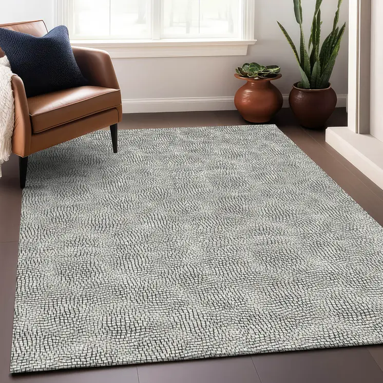 9' X 12' White And Black Geometric Washable Indoor Outdoor Area Rug