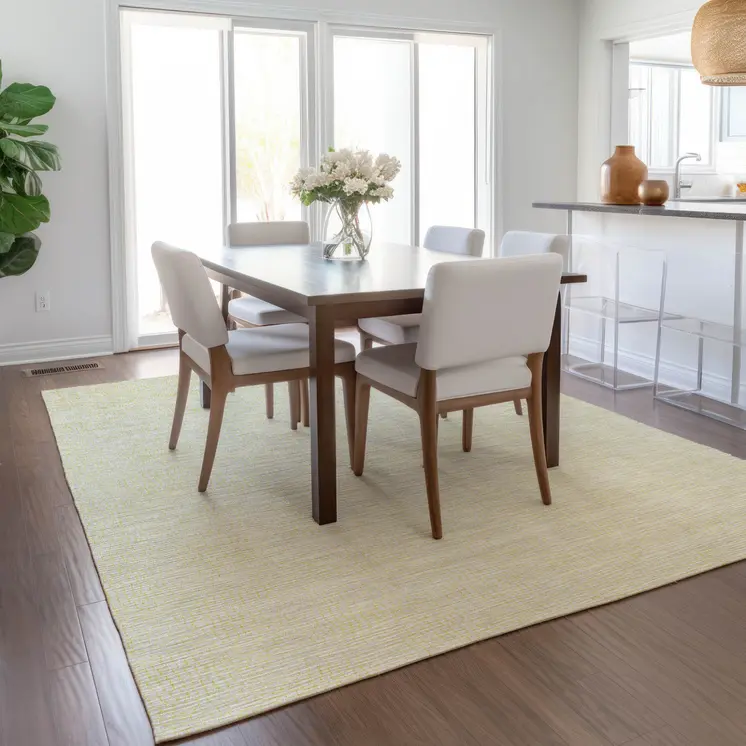3' X 5' Yellow And Beige Geometric Washable Indoor Outdoor Area Rug