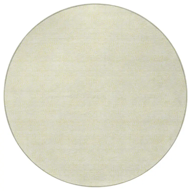 8' Yellow And Beige Round Geometric Washable Indoor Outdoor Area Rug