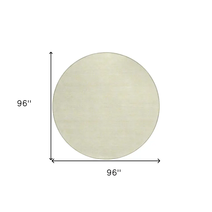 8' Yellow And Beige Round Geometric Washable Indoor Outdoor Area Rug
