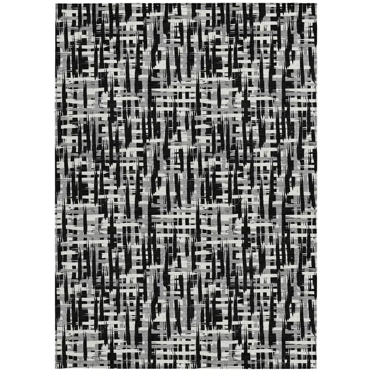 3' X 5' Black Gray And Ivory Abstract Washable Indoor Outdoor Area Rug
