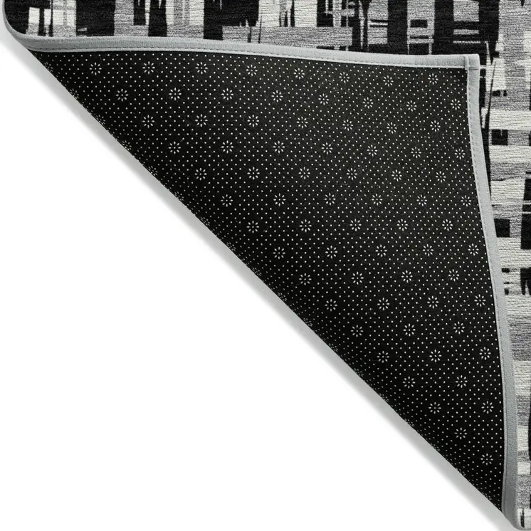 5' X 8' Black Gray And Ivory Abstract Washable Indoor Outdoor Area Rug
