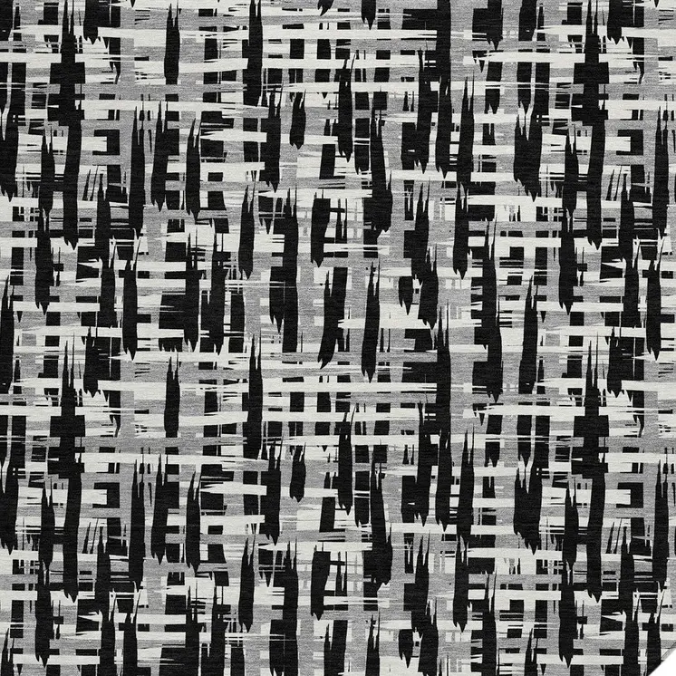 8' Black Gray And Ivory Round Abstract Washable Indoor Outdoor Area Rug