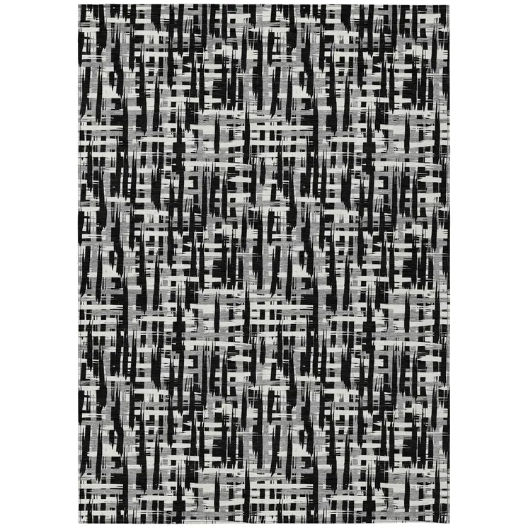9' X 12' Black Gray And Ivory Abstract Washable Indoor Outdoor Area Rug