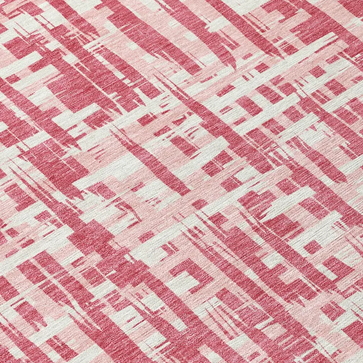 5' X 8' Blush Pink And Beige Abstract Washable Indoor Outdoor Area Rug