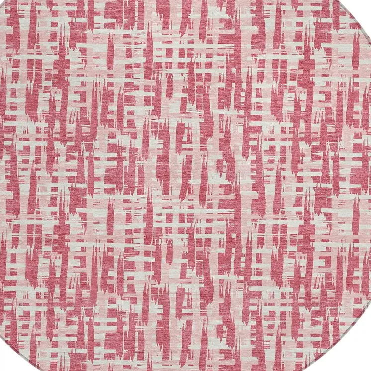 8' Blush Pink And Beige Round Abstract Washable Indoor Outdoor Area Rug