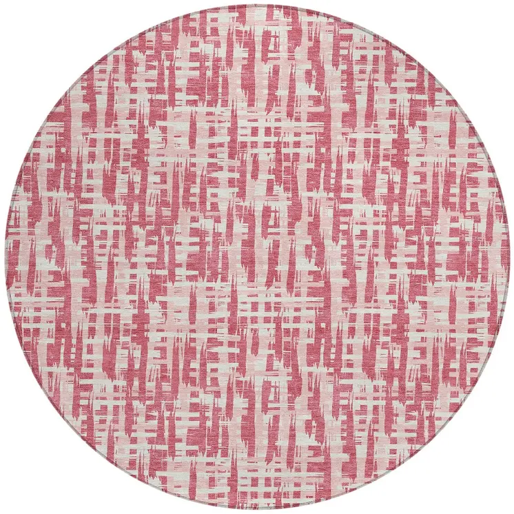 8' Blush Pink And Beige Round Abstract Washable Indoor Outdoor Area Rug