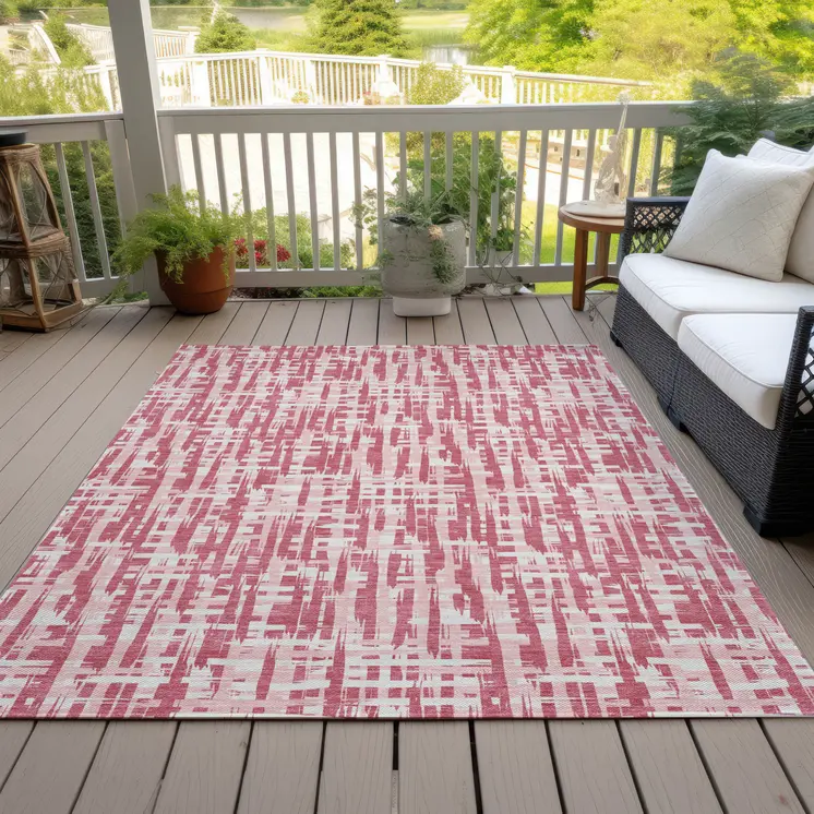 10' X 14' Blush Pink And Beige Abstract Washable Indoor Outdoor Area Rug
