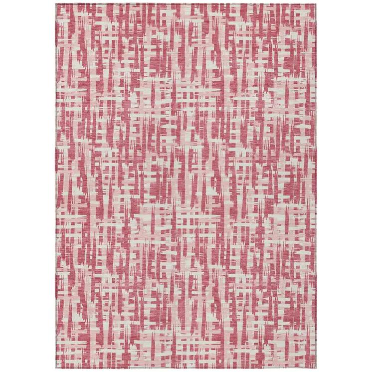 10' X 14' Blush Pink And Beige Abstract Washable Indoor Outdoor Area Rug