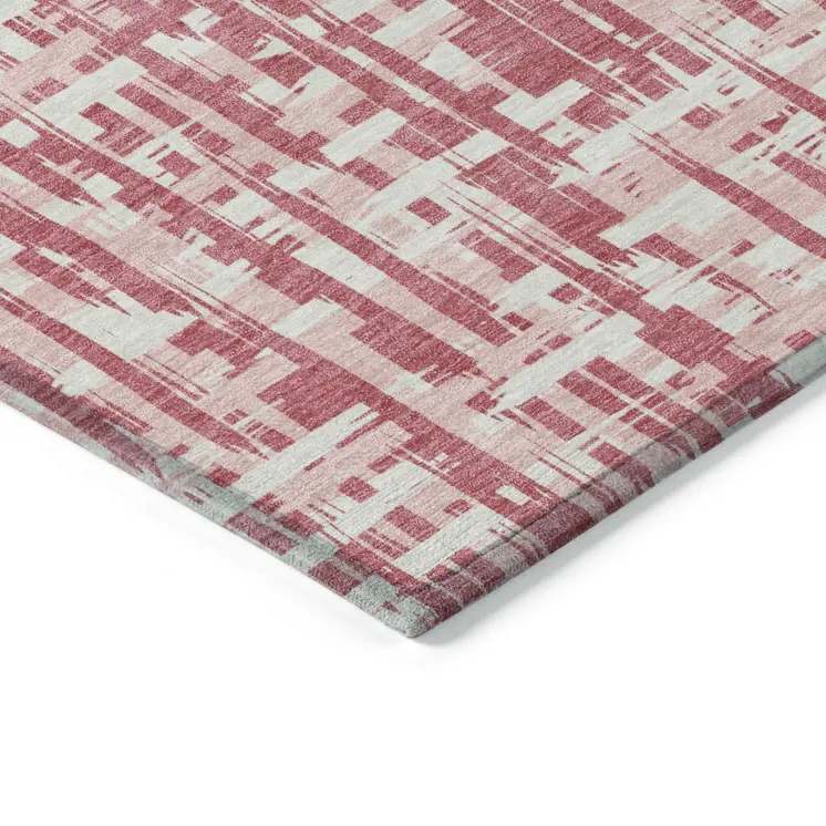 10' X 14' Blush Pink And Beige Abstract Washable Indoor Outdoor Area Rug