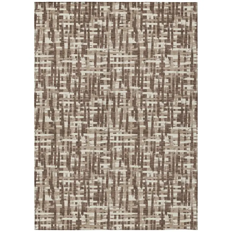 3' X 5' Brown Tan And Beige Abstract Washable Indoor Outdoor Area Rug