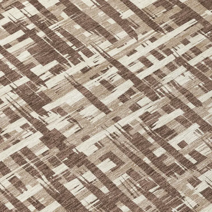 3' X 5' Brown Tan And Beige Abstract Washable Indoor Outdoor Area Rug