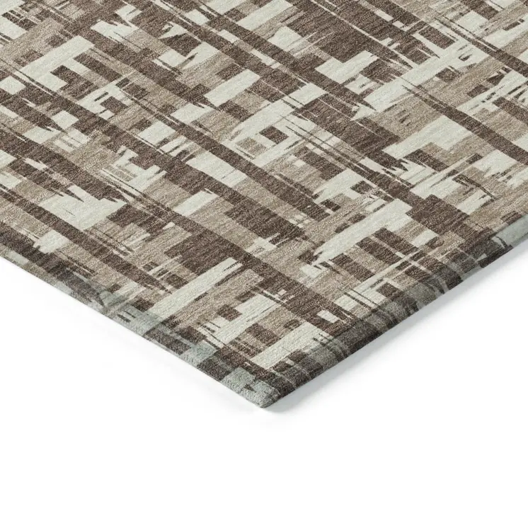 8' X 10' Brown Tan And Beige Abstract Washable Indoor Outdoor Area Rug