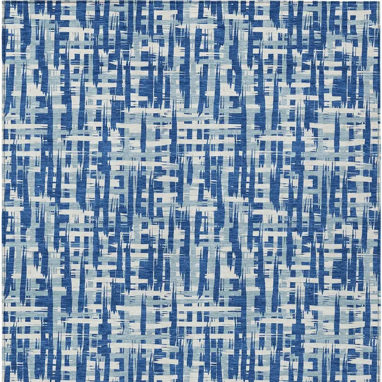 8' X 10' Blue And Ivory Abstract Washable Indoor Outdoor Area Rug