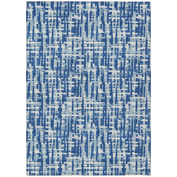 8' X 10' Blue And Ivory Abstract Washable Indoor Outdoor Area Rug