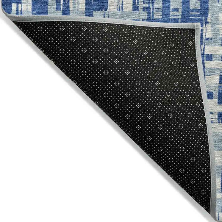 8' X 10' Blue And Ivory Abstract Washable Indoor Outdoor Area Rug