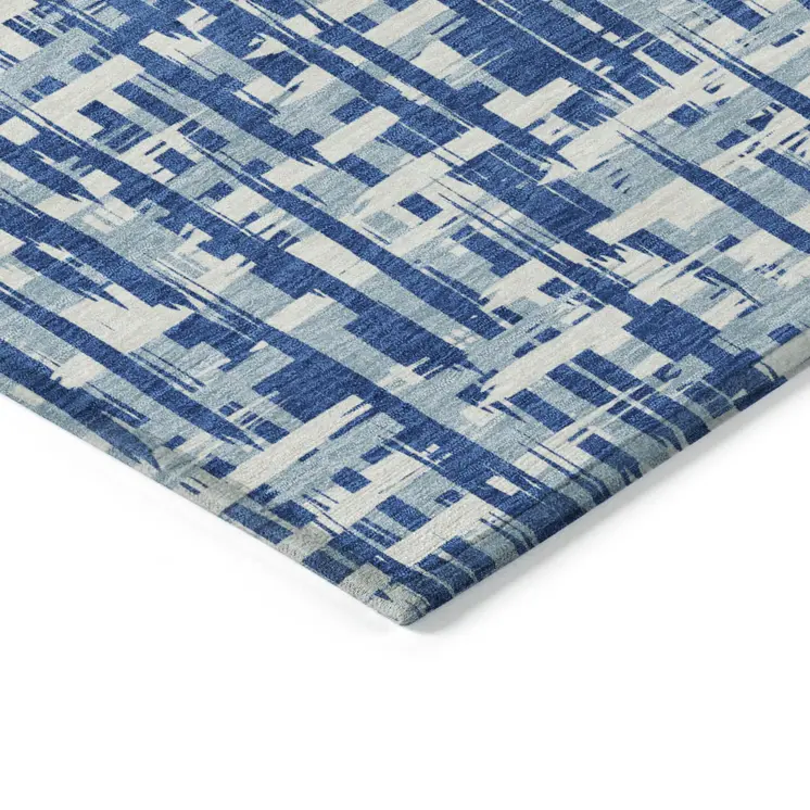 8' X 10' Blue And Ivory Abstract Washable Indoor Outdoor Area Rug