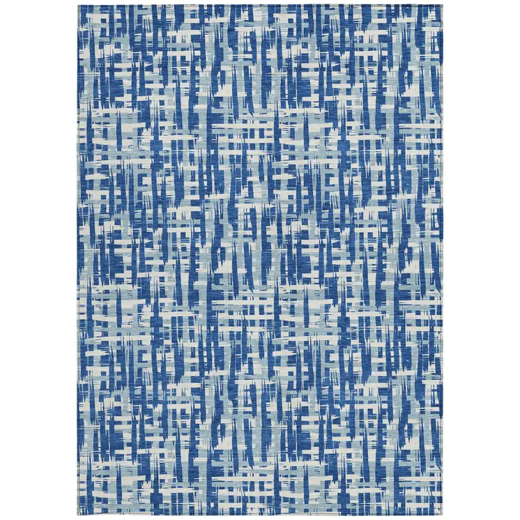 10' X 14' Blue And Ivory Abstract Washable Indoor Outdoor Area Rug