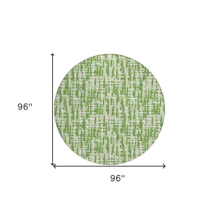 8' Green And Ivory Round Abstract Washable Indoor Outdoor Area Rug