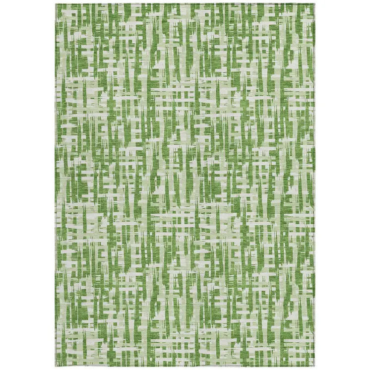 8' X 10' Green And Ivory Abstract Washable Indoor Outdoor Area Rug