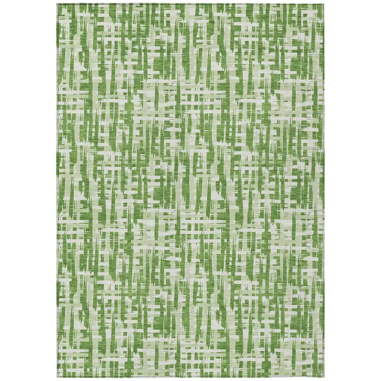 8' X 10' Green And Ivory Abstract Washable Indoor Outdoor Area Rug