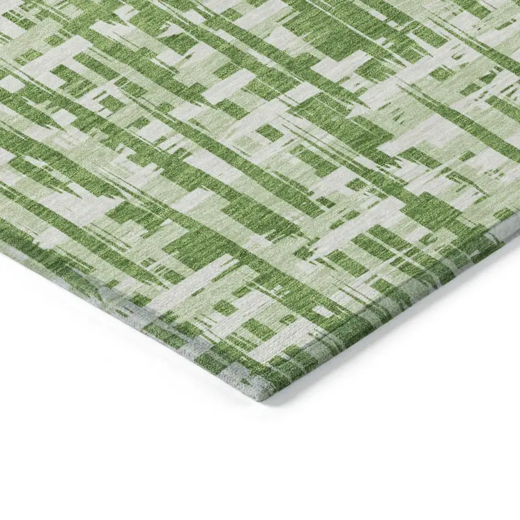 8' X 10' Green And Ivory Abstract Washable Indoor Outdoor Area Rug