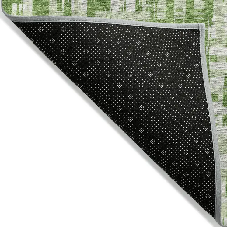 9' X 12' Green And Ivory Abstract Washable Indoor Outdoor Area Rug